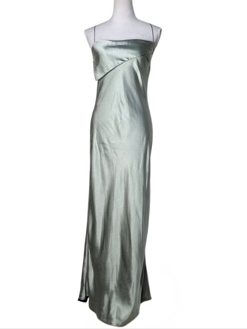 Here Comes The Sun Sage Green Satin Slip Maxi Dress Size Medium